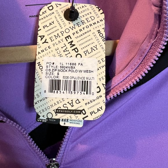 EP Pro NY Cap Sleeve Mesh‎ Overlay Contrast Trim Zip Mock Women's Golf Polo - Picture 12 of 12